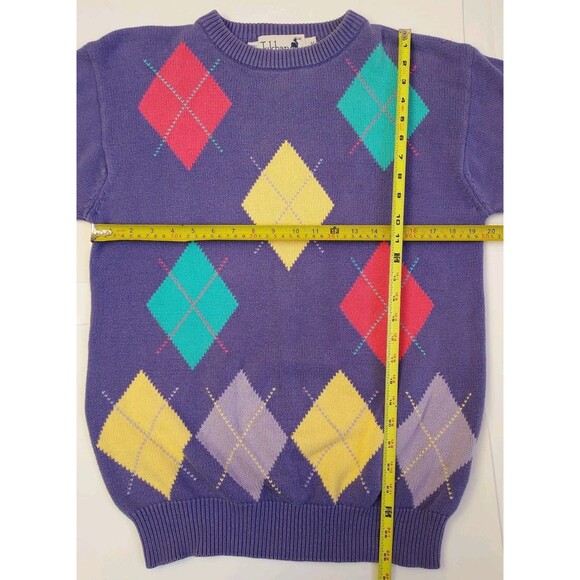 Vintage Mens Tulchan Purple Cotton Argyll Diamond Knit Crew Neck Pullover Size M - Picture 5 of 8